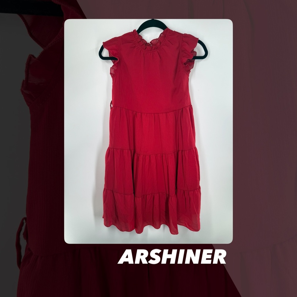 EUC Arshiner Red Ruffle Neck Dress